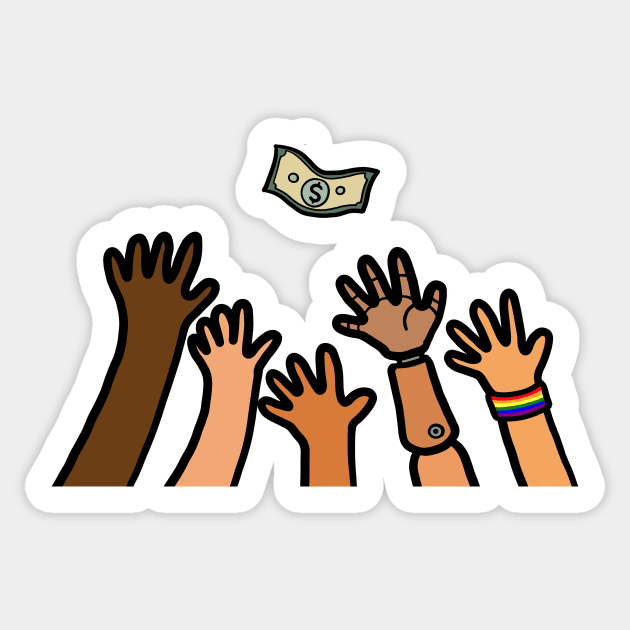 Hand out reaching dollar money. Wealth, success motivation concept. Sticker by Nalidsa